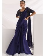 Blue Embroidered Skirt Set & Attached Dupatta