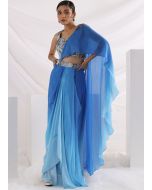 Blue Embroidered Top Skirt & Attached Dupatta