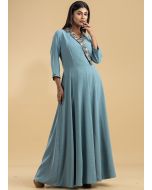 Blue Slit Style Embroiered Crape Designer Indian Tunics Online USA