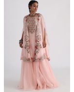 Pink Embroidered Kurta Set In Art Silk