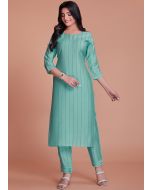 Green Readymade Woven Kurta Set