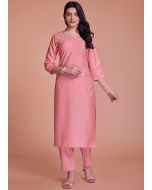 Pink Viscose Woven Kurta Set