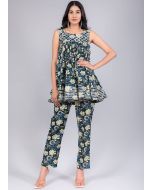 Black Readymade Floral Printed Kurta Set