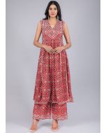 Red Readymade Printed Kurta Set