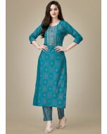 Teal Green Printed Pant Kurta Set