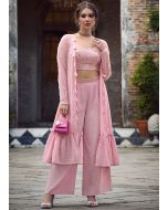 Pink Readymade Embroidered Jacket Style Palazzo Set