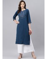 Blue Readymade Kurta Set In Rayon