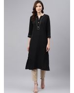 Black Laced Kurta Pant Set In Rayon