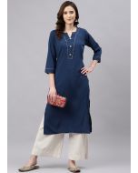 Blue Rayon Readymade Kurta Palazzo Set