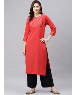 Readymade Red Laced Rayon Kurta Palazzo Set