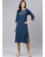 Blue Laced Kurta Pant Set In Rayon