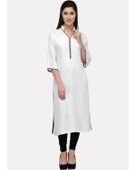 White Plain Kurta Set In Rayon