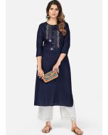 Navy Blue Embroidered Kurta Set