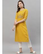 Yellow Embroidered Rayon Kurta Set