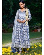 Blue Kurta Set In Floral Printed