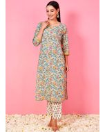 Grey Kurta Set In Floral Print