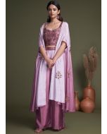 Purple Embroidered Chiffon Palazzo Set