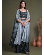 Grey Embroidered Palazzo Set With Jacket