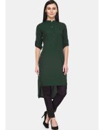 Green Asymmetric Kurta Set In Rayon