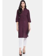 Purple Readymade Front Buttoned Kurta Set