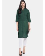 Green Plain Rayon Kurta Set