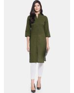 Readymade Green Plain Kurta & Pant Set