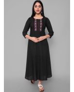 Black Embroidered Kurta Set In Rayon