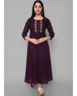 Purple Readymade Embroidered Kurta Set