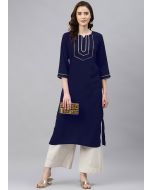 Navy Blue Laced Kurta Palazzo Set