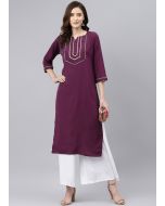 Readymade Purple Laced Kurta Palazzo Set