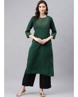 Green Readymade Laced Kurta Palazzo Set