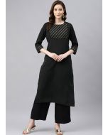 Black Readymade Laced Kurta Palazzo Set