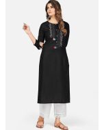 Black Embroidered Rayon Kurta Set