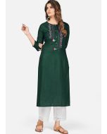 Green Embroidered Palazzo Set In Rayon