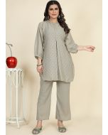 Grey Readymade Co-Ord Set In Jute