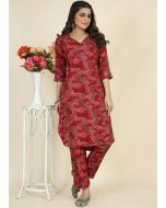 Red Readymade Viscose Printed Co-Ord Set