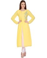 Yellow Embroidered Kurta Set In Georgette