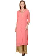 Peach Embroidered Kurta Set In Georgette