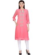 Pink Slit Style Kurta Set In Georgette