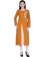 Yellow Slit Style Kurta & Churidaar In Georgette