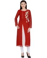 Maroon Embroidered Kurta & Churidaar