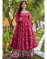 Pink Readymade Cotton Anarkali Kurta In Digital Print