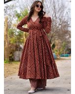 Maroon Readymade Digital Printed Cotton Anarkali Kurta