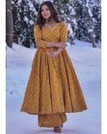 Yellow Readymade Digital Printed Anarkali Kurta In Cotton