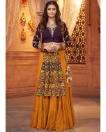 Yellow Embroidered Navratri Skirt Set With Jacket