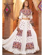 White Embroidered Navratri Skirt Set