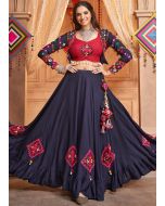 Blue Embroidered Navratri Skirt Set & Jacket