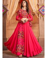 Pink Embroidered Navratri Skirt Set & Jacket