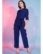 Blue Readymade Plain Co-Ord Set In Viscose