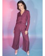 Mauve Pink Readymade Plain Co-Ord Set In Viscose